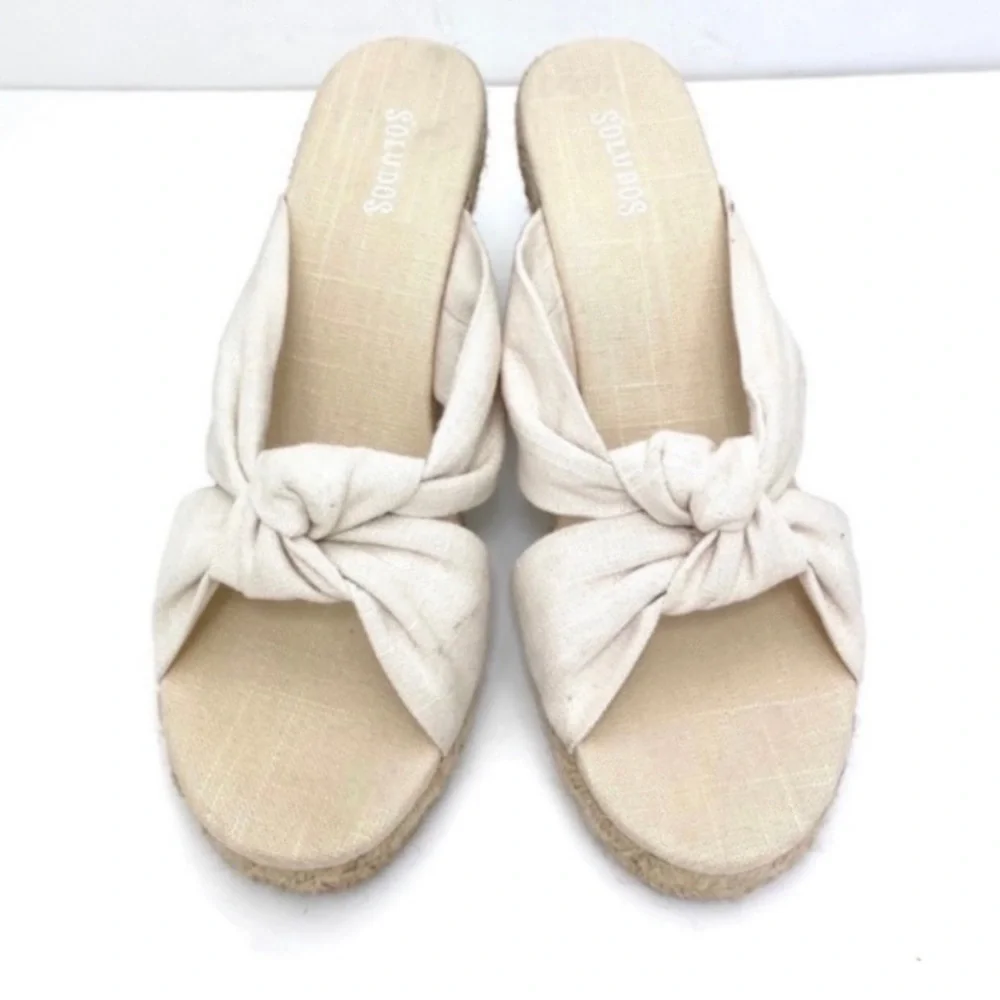 Soludos Knotted Wedge Espadrilles Mule Sandal in National White Size 11